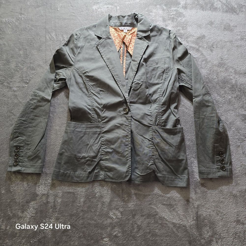 Cabi Women's Gray Cotton Blend Blazer Jacket with Floral Lining‎ Size S